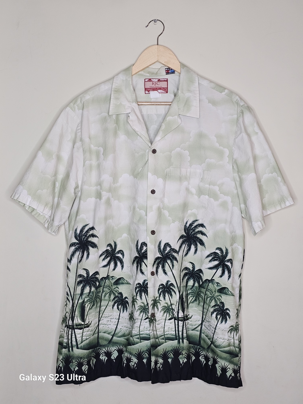 Men's Sage Green Palm-Print Hawaiian Polo Shirt